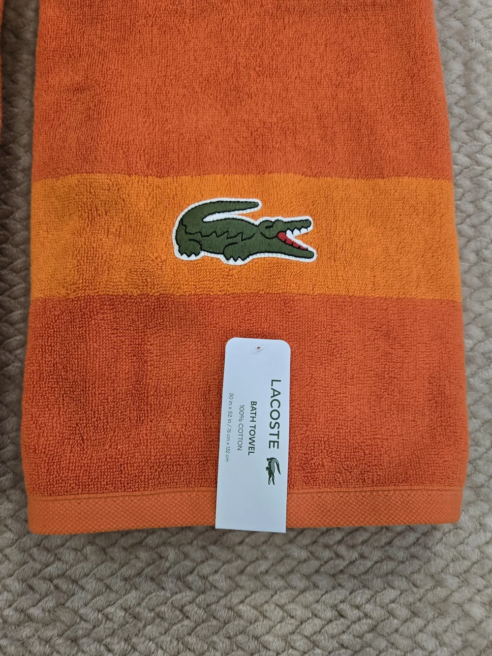 Lacoste Orange Bath Towels Set of 2 Crocodile Logo 100% Cotton New